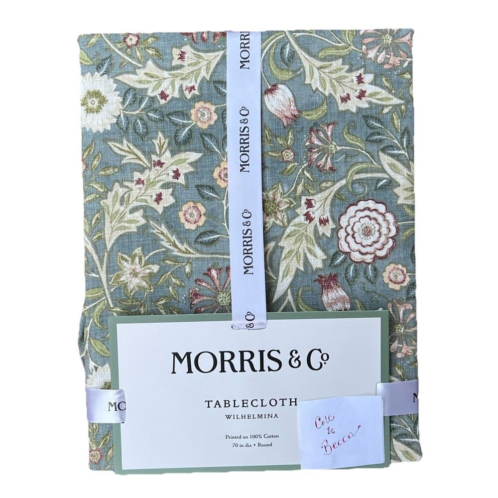 MORRIS & Co Wilhelmina 100% Cotton Tablecloth 70” ROUND Green Floral New